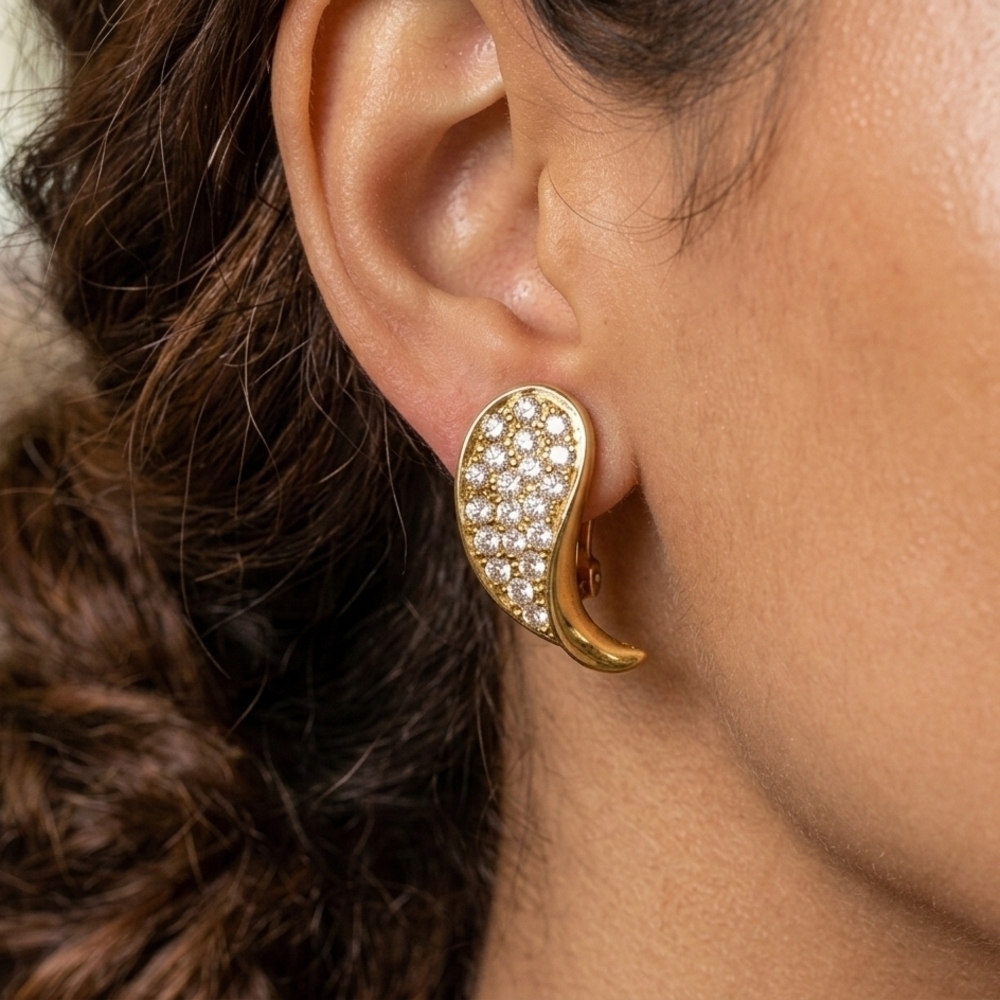 Source Unknown Gold-Tone Pavé Crystal Wave Clip-On Earrings